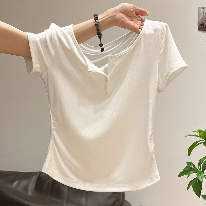 Korean Street Fashion Female - Camisetas de Mujer con Cuello Semiabierto