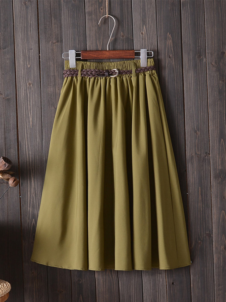 Korean Street Fashion Female - Falda Midi hasta la rodilla de