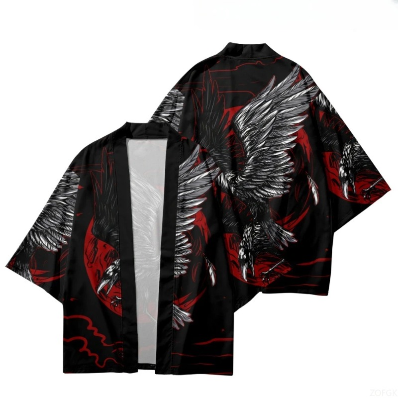 Moda cuervo impreso frente abi - Street Fashion Kimono reseña y precio