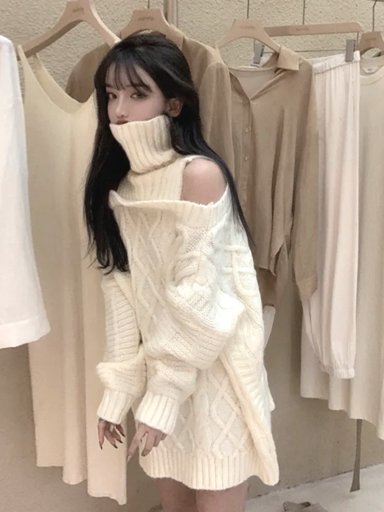 Suéteres de punto de cuello al - Korean Street Fashion Female reseña y precio